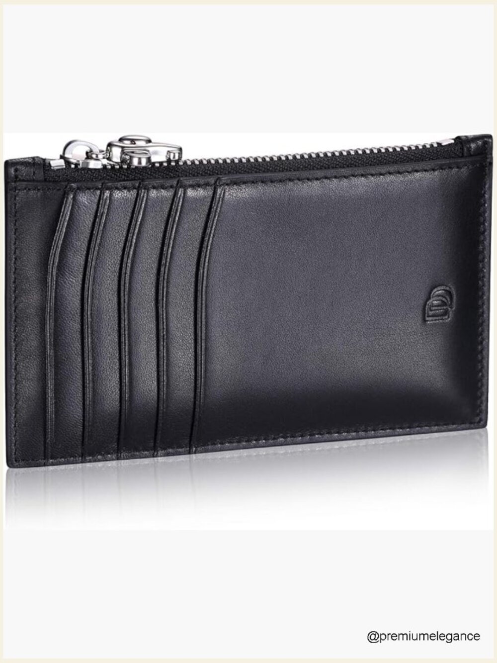 Full Grain Leather Pocket Card Holder with Zip - 5 Card Slots